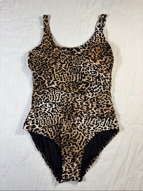 Calvin Klein Women's Leopard Print Starburst One-Piece Swimsuit Size 14